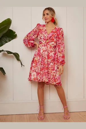 Chi Chi London Womens Long Sleeve Ring Detail Floral Mini Dress in - Size 10 UK