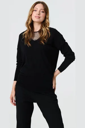 Izabel London Womens Sequin Mesh V-Neck Knitted Top - Size 8 UK