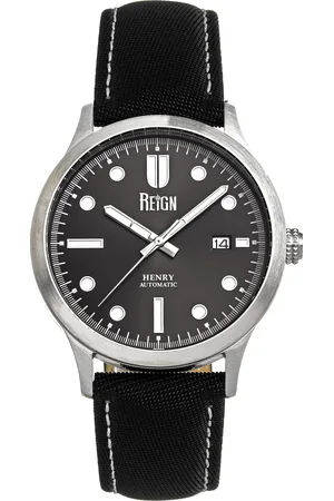 Reign Mens Henry Automatic Canvas-Overlaid Leather-Band Watch w/Date - Stainless Steel - One Size