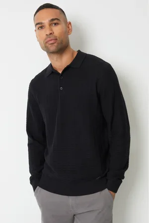 Threadbare Mens Long Sleeve Textured Knit Polo Collar Jumper - Size Medium