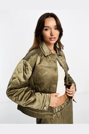 ASOS Womens quilted shacket in co-ord-Green - Size 6 UK