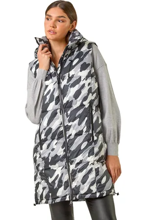 Roman Womens Camo Print Longline Hooded Gilet - - Size 10 UK