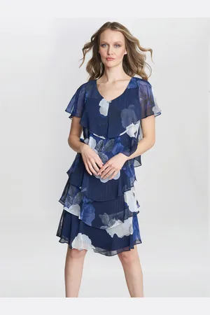 Gina Bacconi Womens Benita printed v neck tiered dress with embellishmen - - Size 8 UK