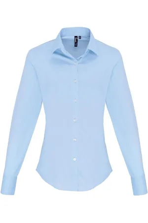 Premier Womens/Ladies Poplin Stretch Long-Sleeved Shirt (Pale ) - Size 8 UK