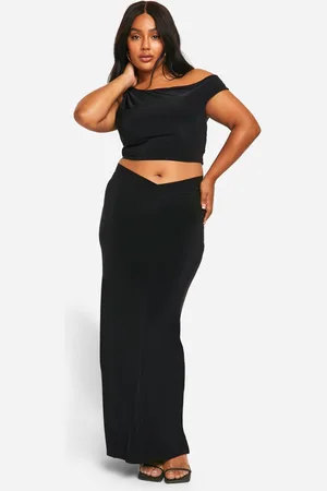 Boohoo Womens Plus Double Slinky Dropped Shoulder Top & V Waistband Maxi Skirt Co Ord - - Size 26 UK