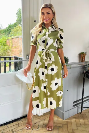 Ax Paris Womens Bold Floral Print Midi Shirt Dress - Size 8 UK