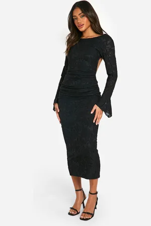 Boohoo Womens Jacquard Floral Flare Sleeve Midaxi Dress - - Size 18 UK