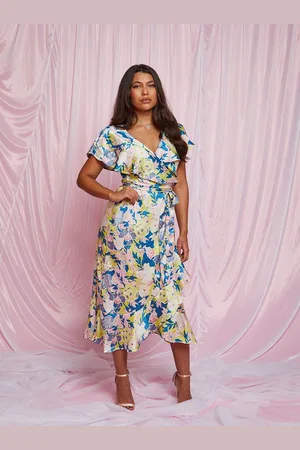Chi Chi London Womens V Neck Floral Wrap Midi Dress in Multi - - Size 8 UK