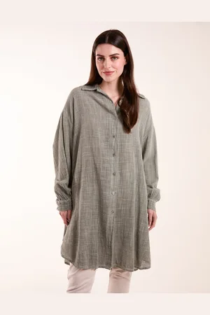 Blue Vanilla Womens Cold Wash Cross Hatch Long Line Shirt - - One Size