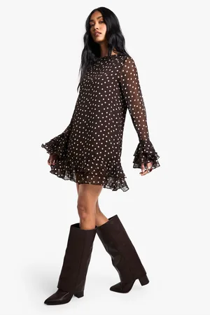 Boohoo Womens Polka Dot Chiffon Smock Dress - - Size 14 UK