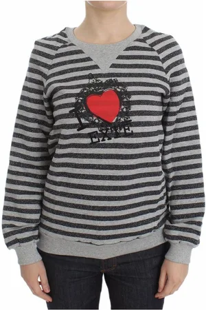 Exte WoMens Gray Striped Cotton Crewneck Sweater - material_cotton - Size IT 40 (Womens)