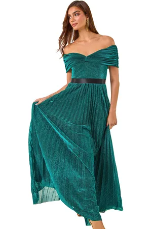 Ariella Womens Bardot Pleated Fit & Flare Maxi Dress - - Size 12 UK