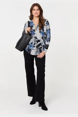 Izabel London Womens Floral Zip Front V-Neck Sweatshirt - Size 10 UK