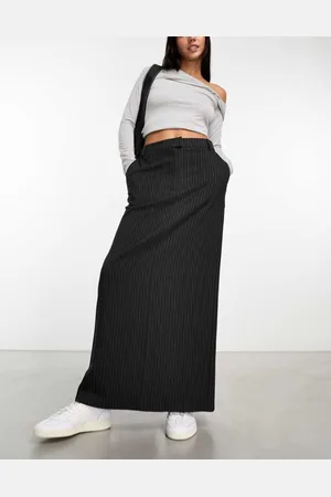 ASOS Womens column maxi skirt with split in stripe-Grey - Size 6 UK