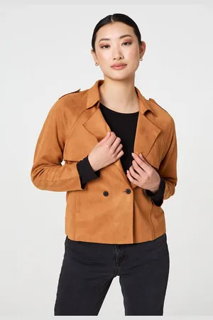 Izabel London Womens Suede Texture 3/4 Sleeve Cropped Trench Coat - Size 10 UK