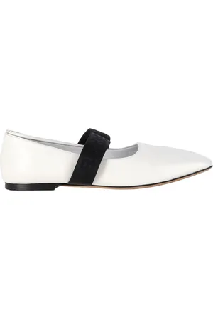 Burberry Pre-owned Womens Square-Toe Logo Strap Ballet Flats in White Leather - - Size EU 38