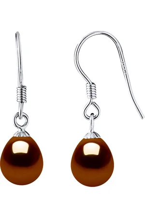 Diadema Womens Earrings Hooks Freshwater Pearls 7-8mm Chocolate Pears 925 - Silver - One Size