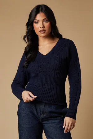 Oasis Womens Pointelle And Cable Peplum V Neck Jumper - - Size Medium