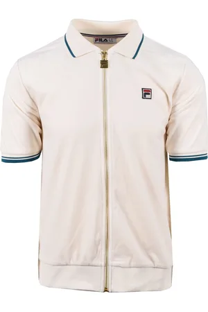 Fila Mens Vintage Terry Velour Polo Gardenia/Deep Lagoon - - Size Medium