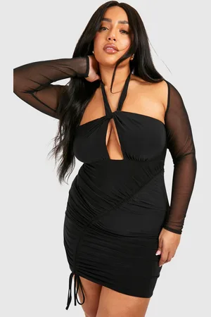 Boohoo Womens Plus Mesh Sleeve Double Slinky Bodycon Dress - - Size 28 UK