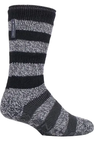 Heat Holders Mens Striped Fleece Lined Non Slip Thick Slipper Socks - - Size 6-11