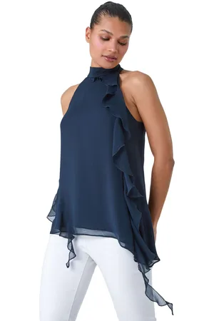 Roman Womens Halterneck Asymmetric Frill Detail Top - - Size 20 UK