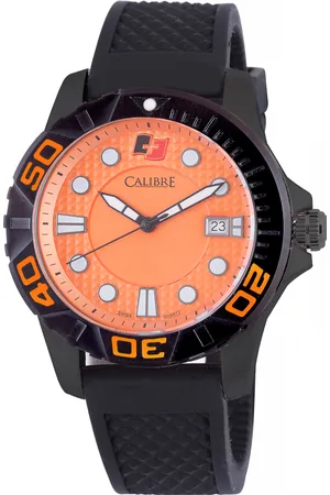 Calibre Mens Akron Swiss Made Movement Watch Rubber Strap Orange Dial - One Size