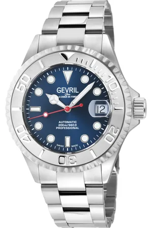 Gevril Mens Wall Street 4751B Swiss Automatic Sellita SW200 316L Stainless Steel Case Blue Dial Watch - One Size