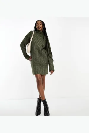 ASOS Womens DESIGN knitted jumper mini dress with high neck in -Green - Size X-Small
