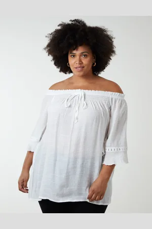 Blue Vanilla Womens Curve Bardot Tie Front Top - Denim - Size UK 26-28