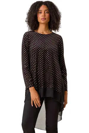 Roman Womens Glitter Spot Print Chiffon Hem Tunic Top - - Size 10 UK