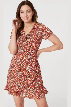 Izabel London Womens Printed Ruffle Front Wrap Dress - Size 14 UK