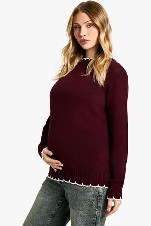 Boohoo Womens Maternity Knitted Contrast Stitch Jumper - - Size 12 UK