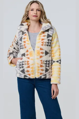 Izabel London Womens Aztec Print Relaxed Teddy Fur Jacket - Size 12 UK
