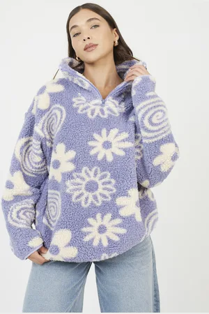 Brave Soul Womens Quarter Zip Flower Print Fleece Sweatshirt - Size X-Small