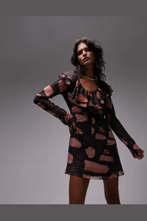 Topshop Womens ruffle v neck mini tea dress in non print-Multi - - Size 4 UK