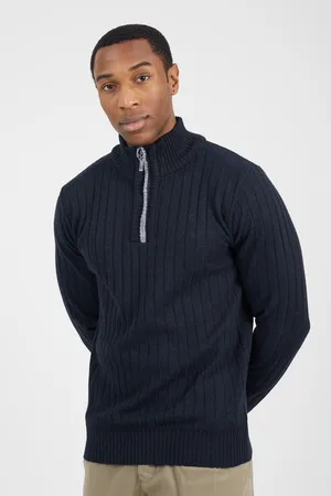 Brave Soul Mens Quarter Zip Funnel Neck Rib Knit Jumper - Size X-Large