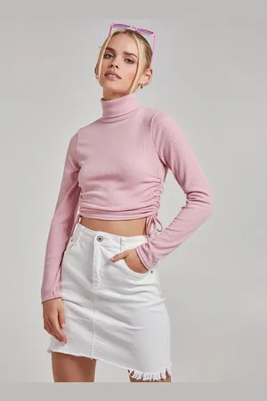 Pink Vanilla Womens SOUR - Ruched Crop Ribbed Top - Size Small