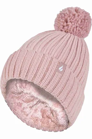 Heat Holders Womens Ladies Ribbed Cuffed Thermal Insulated Winter Pom Pom Bobble Hat - - One Size
