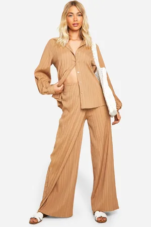 Boohoo Womens Woven Crinkle Relaxed Fit Shirt & Wrap Wide Leg Trouser - viscose - Size 10 UK