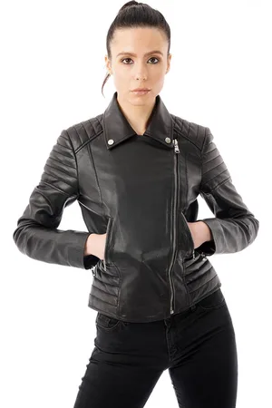 Barneys Originals Womens Ribbed Asymmetric Real Leather Jacket - - Size 16 UK