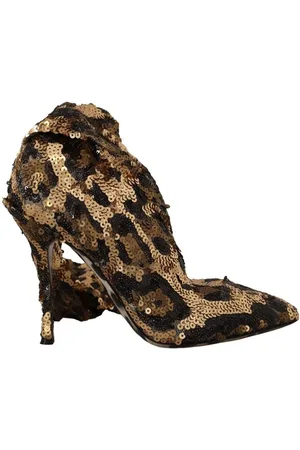Dolce & Gabbana WoMens Leopard Sequins Heels Boots Shoes - Size 39.5 EU/IT