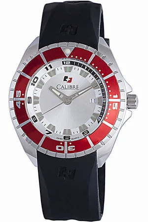 Calibre Mens Sea Knight Swiss Made Movement Watch Rubber Strap Silver Dial - One Size