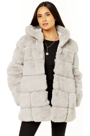 Gini London Womens Horizontal Cut Fur Hooded Jacket - - Size L/XL