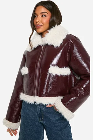 Boohoo Womens Vinyl Faux Fur Trim Jacket - - Size 10 UK