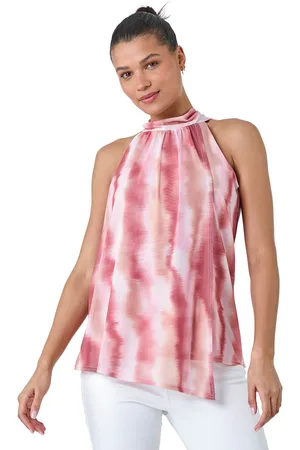 Roman Womens Printed Mesh High Neck Tie Top - - Size 20 UK