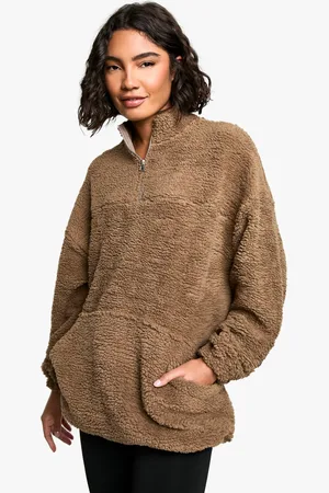 Boohoo Womens Tall Borg Half Zip Sweatshirt - Cotton - Size X-Small