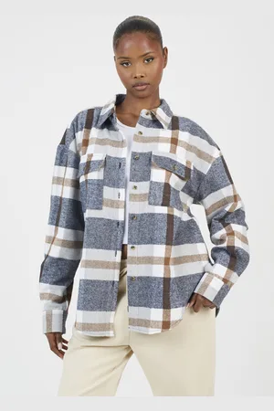 Brave Soul Womens Check Print Long Sleeve Fleece Shirt - Size Small