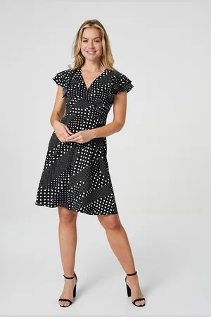 Izabel London Womens Polka Dot V-Neck Skater Dress - - Size 10 UK