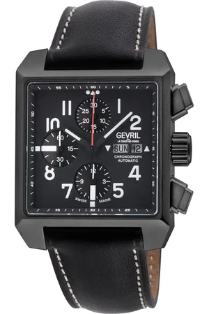 Gevril Mens Herald Square Chronograph IP/BLK Case, Dial, Handmade Italian Leather Strap Watch - One Size